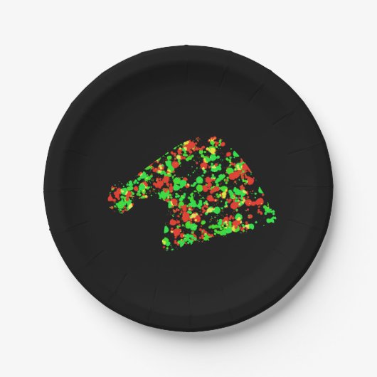 Red Green Santa Hat Splattered Paint  Papieren Bordje (Voorkant)