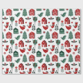 Red & Green Scandinavian Christmas Wrapping Paper Cadeaupapier (Vlak)