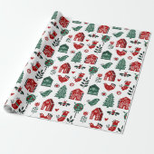 Red & Green Scandinavian Christmas Wrapping Paper Cadeaupapier (Uitgerold)