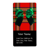 RED GREEN SCOTTISH TARTAN EN CHRISTMAS BOWS ETIKET (Voorkant)