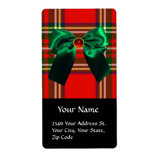 RED GREEN SCOTTISH TARTAN EN CHRISTMAS BOWS ETIKET (Voorkant)
