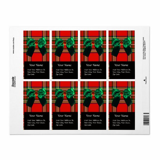 RED GREEN SCOTTISH TARTAN EN CHRISTMAS BOWS ETIKET (Full Sheet)