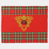 RED GREEN SCOTTISH TARTAN, GOLD CELTIC KNOTS HEART FLEECE DEKEN (Voorkant (Horizontaal))