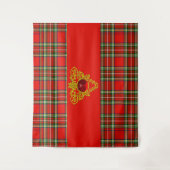 RED GREEN SCOTTISH TARTAN, GOLD CELTIC KNOTS HEART WANDKLEED (Voorkant)