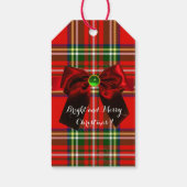 RED GREEN SCOTTISH TARTAN MET CHRISTMAS BOWS CADEAULABEL (Achterkant)