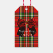 RED GREEN SCOTTISH TARTAN MET CHRISTMAS BOWS CADEAULABEL (Achterkant)