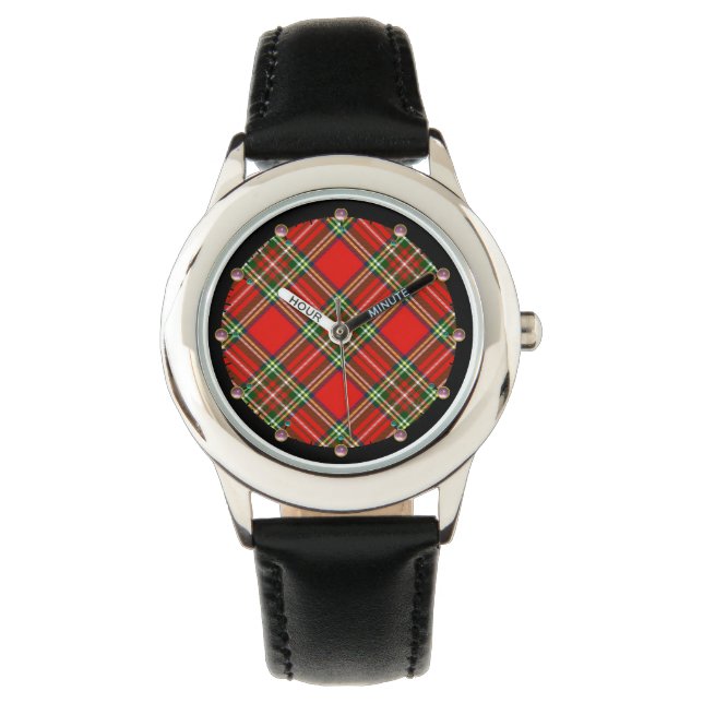 RED GREEN SCOTTISH TARTAN MET PINK GEMSTONES HORLOGE (Voorkant)