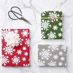 Red Green Silver Grey Snowflakes Kerstfeestdag Inpakpapier Vel