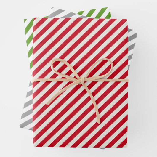 Red Green Silver Striped Kerstmis Inpakpapier Vel (In situ)