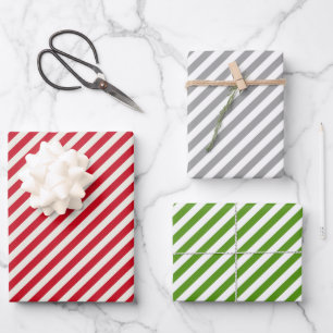 Red Green Silver Striped Kerstmis Inpakpapier Vel