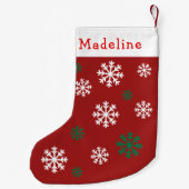 Red Green Snow Flakes Cute Name Kleine Kerstsok (Achterkant)