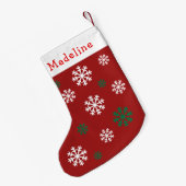 Red Green Snow Flakes Cute Name Kleine Kerstsok (Achterkant (Hangend))