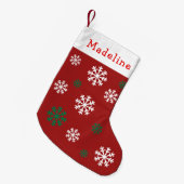 Red Green Snow Flakes Cute Name Kleine Kerstsok (Voorkant (Hangend))