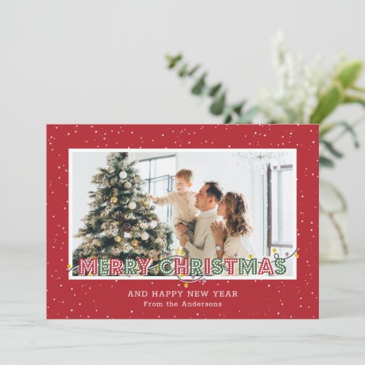 Red Green Snow-lampjes met kerstkaarten Feestdagenkaart (Staand voorkant)