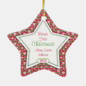 Red Green Snowflake Star Baby's eerste kerst Keramisch Ornament (Achterkant)