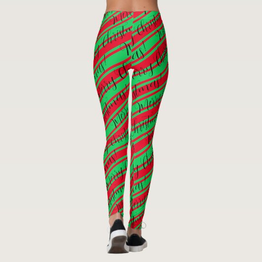 Red Green Stripe Candy Cane Merry kerst Leggings (Achterkant)