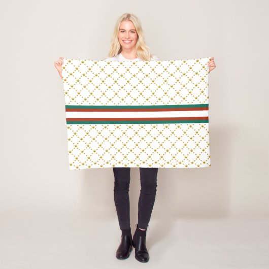 Red|Green Stripe |Gold Crown Pattern Royal Fleece Deken (In situ)