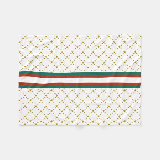 Red|Green Stripe |Gold Crown Pattern Royal Fleece Deken (Voorkant (Horizontaal))