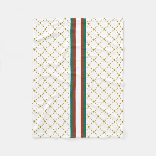 Red|Green Stripe |Gold Crown Pattern Royal Fleece Deken (Voorkant)