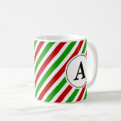Red Green Stripe kerstmonogram Koffiemok (Voorkant rechts)