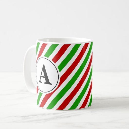 Red Green Stripe kerstmonogram Koffiemok (Voorkant links)