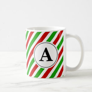 Red Green Stripe Kerstmonogram Koffiemok