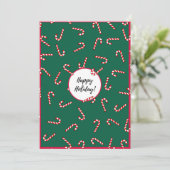 Red & Green Stripe Snoep Happy Holiday Kaart (Staand voorkant)