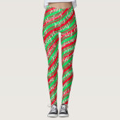 Red Green Stripe White Candy Cane Merry kerst Leggings (Voorkant)