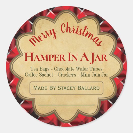 Red Green Striped kersthamper in een klankkige ged Ronde Sticker (Voorkant)