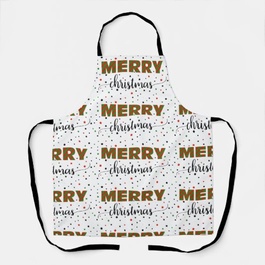 Red Green Striped Merry Kerststerren Schort (Voorkant)