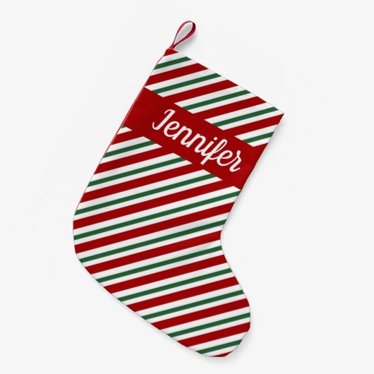 Red Green Striped Patroon Kleine Kerstsok (Voorkant (Hangend))