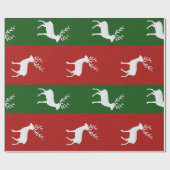 Red Green Stripes and White Reindeer Silhouette Cadeaupapier (Vlak)