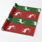 Red Green Stripes and White Reindeer Silhouette Cadeaupapier (Uitgerold)
