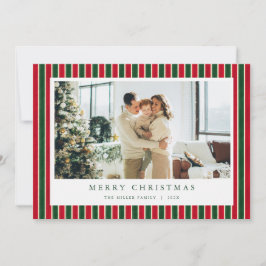 Red Green Stripes Christmas Photo Holiday Card Feestdagenkaart