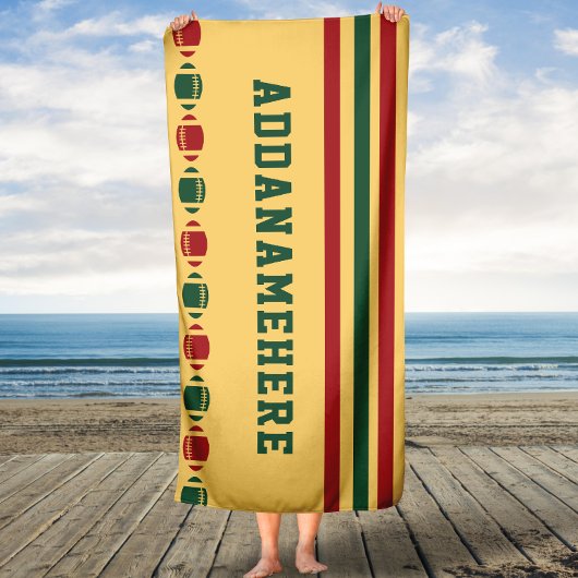 Red Green Stripes Football Personalized Bath Towel Badhanddoek