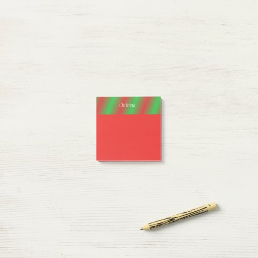 Red Green Stripes Gepersonaliseerd 3x3 Post it not Post-it® Notes (Op bureau)