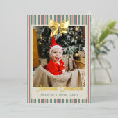 Red Green Stripes Gold Bow Merriest Christmas Folie Feestdagenkaart (Staand Voorkant)