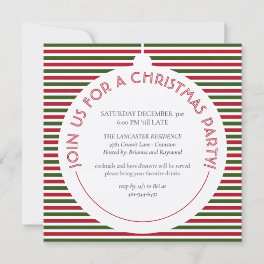 Red Green Stripes Modern Minimalist Holiday Party Kaart (Voorkant)