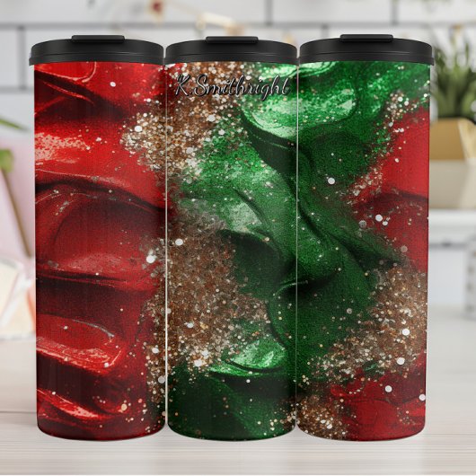 Red Green Swirl Christmas Glitter Thermosbeker