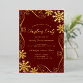 Red Green Swirl Snowflake Gold Kerstfeest Folie Uitnodiging (Staand Voorkant)