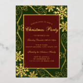 Red Green Swirl Snowflake Lijst Kerstfeest Folie Uitnodiging (Voorkant)