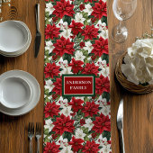 Red Green Table Runner Chic Poinsettia Custom Name Medium Tafelloper