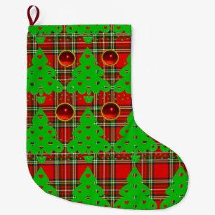 RED GREEN TARTAN, CHRISTMAS TREIN MET HARTEN GROTE KERSTSOK