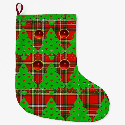 RED GREEN TARTAN, CHRISTMAS TREIN MET HARTEN GROTE KERSTSOK (Voorkant)