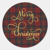 Red Green Tartan Plaid Merry Christmas Sticker  (Voorkant)