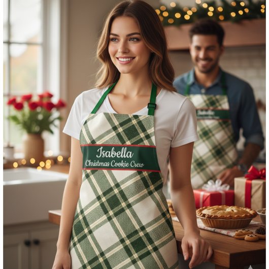 Red Green Tartan Plaid Personalized Christmas  Apr Schort