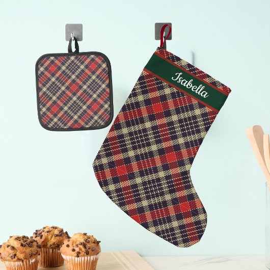 Red & Green Tartan Plaid Personalized  Kleine Kerstsok