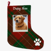 Red & Green Tartan Plaid Personalized Pet Grote Kerstsok (Voorkant)