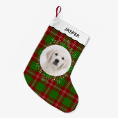 Red Green Tartan Plaid Winter Wreath Pet Dog Photo Kleine Kerstsok (Voorkant (Hangend))