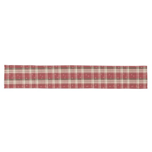 Red & Green Tartan Snowflake Christmas Lange Tafelloper (Horizontaal)